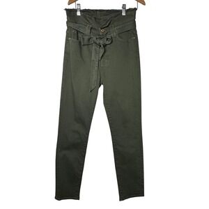 7 For All Mankind Womens Olive Green Paperbag Waist Tie‎ Belt Pants Size 27